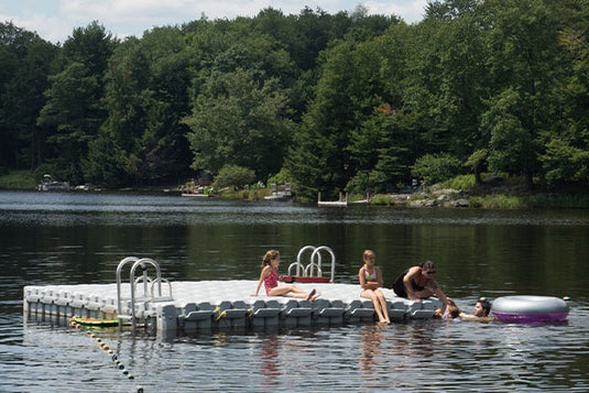 Floating dock platform on a lake